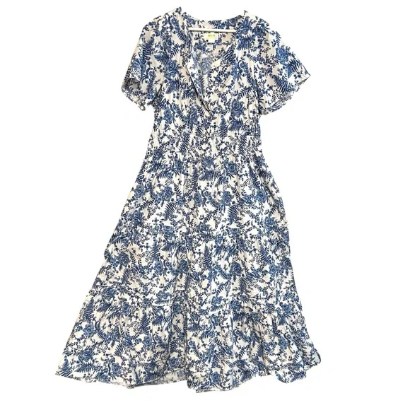 Anthropologie 1X somerset maxi dress toile French blue floral print cottagecore